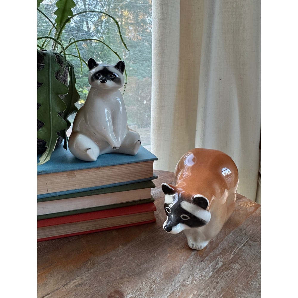 Lomonosov‎ LFZ Porcelain Raccoon Figurine Set Vintage Made in USSR pair of 2